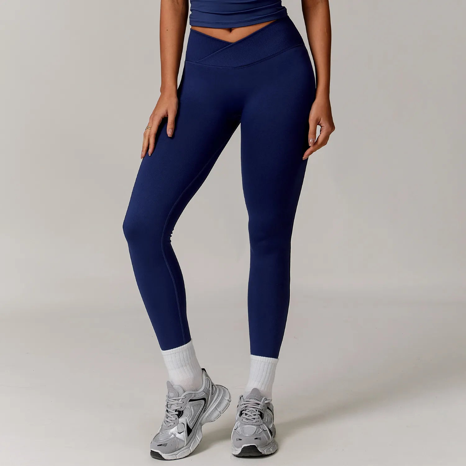Seamless Crossover Waist Workout Leggings-navy
